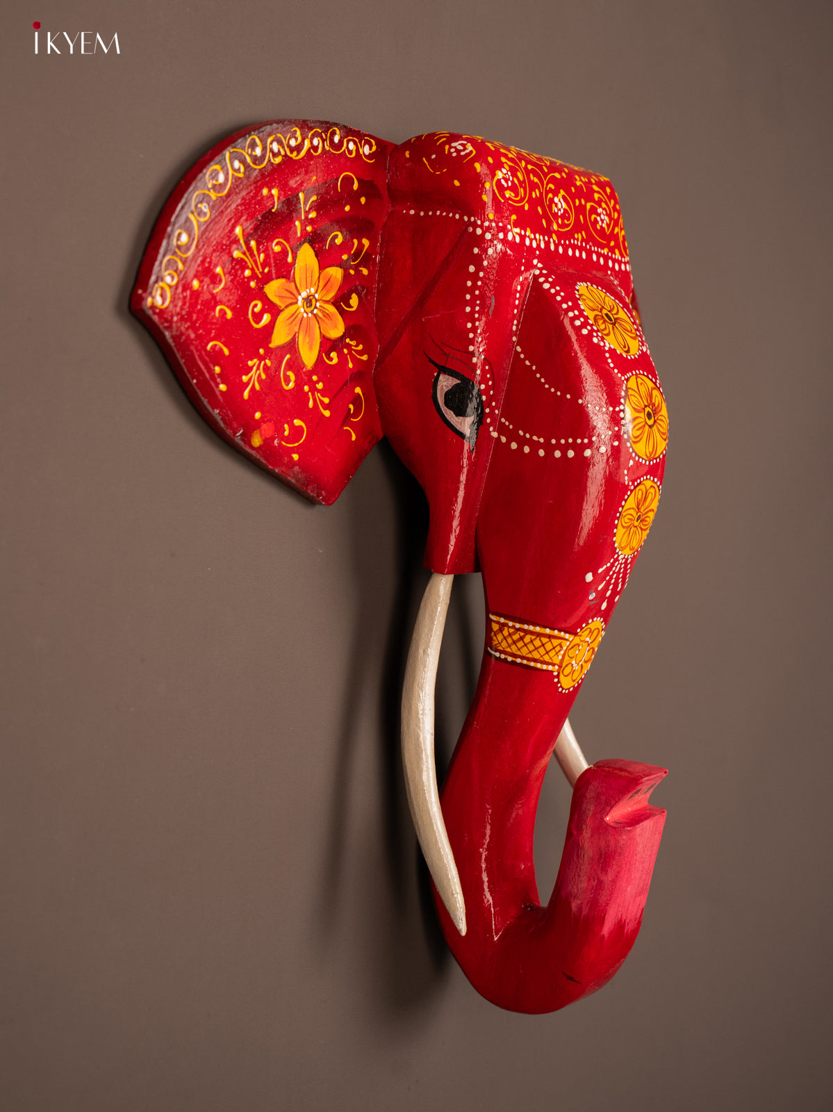wooden hand painted elephant Head - Red