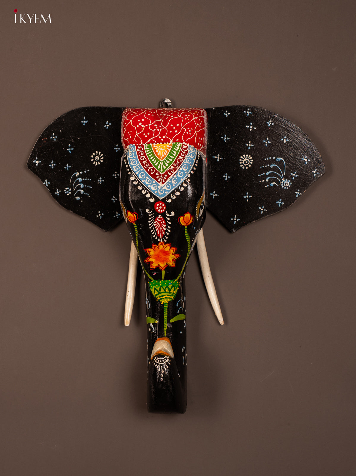 wooden hand painted elephant Head - Black - KF03145