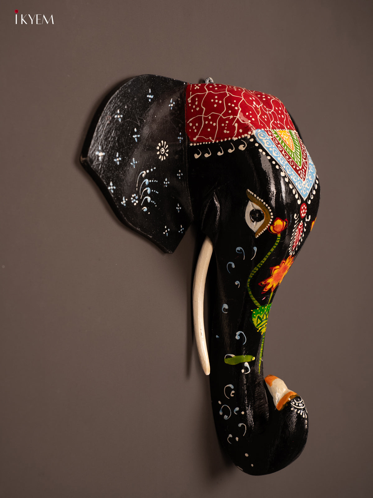 wooden hand painted elephant Head - Black - KF03145