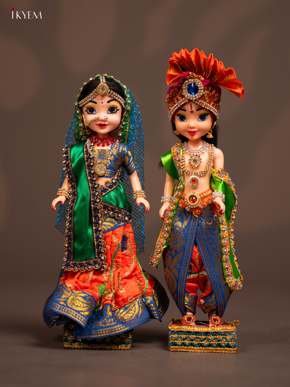 Radha Krishna Couple - Golu Display Doll - Green & orange - KF04126