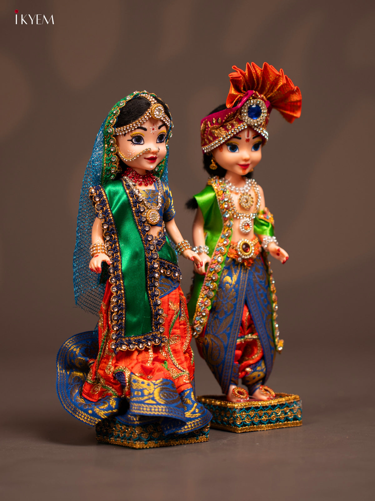 Radha Krishna Couple - Golu Display Doll - Green & orange - KF04126