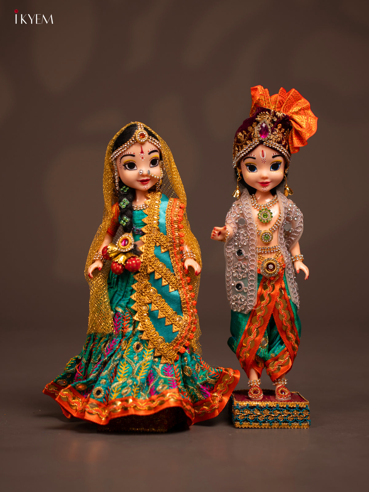 Radha Krishna Couple - Golu Display Doll - Green & orange - KF04127
