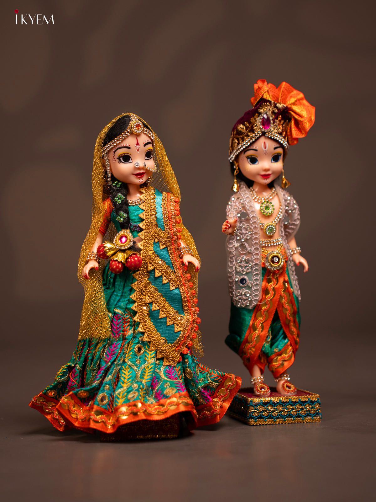 Radha Krishna Couple - Golu Display Doll - Green & orange - KF04127