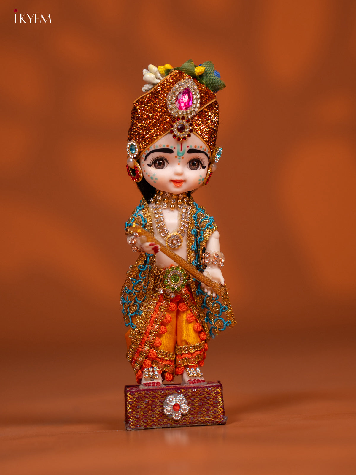 Baby Krishna with Flute - Golu Display Doll - Yellow & Orange - KF04136
