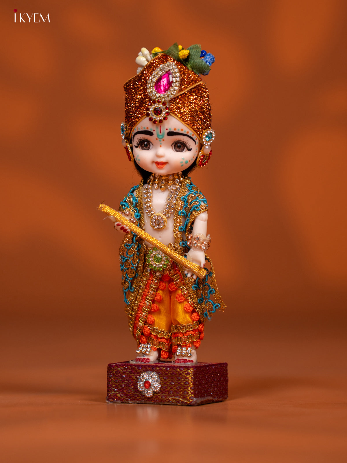 Baby Krishna with Flute - Golu Display Doll - Yellow & Orange - KF04136