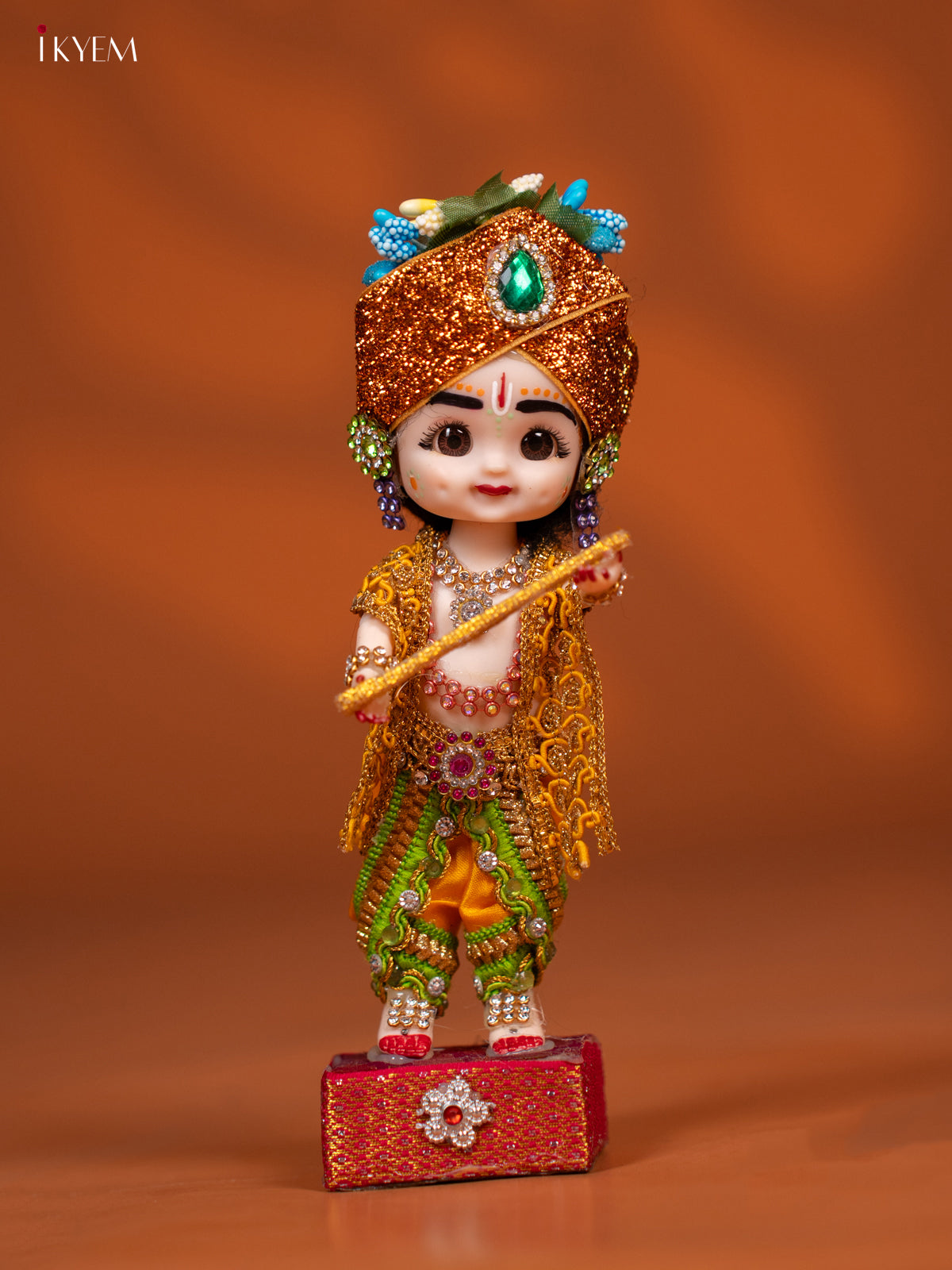 Baby Krishna with Flute - Golu Display Doll - Yellow & Green - KF04137