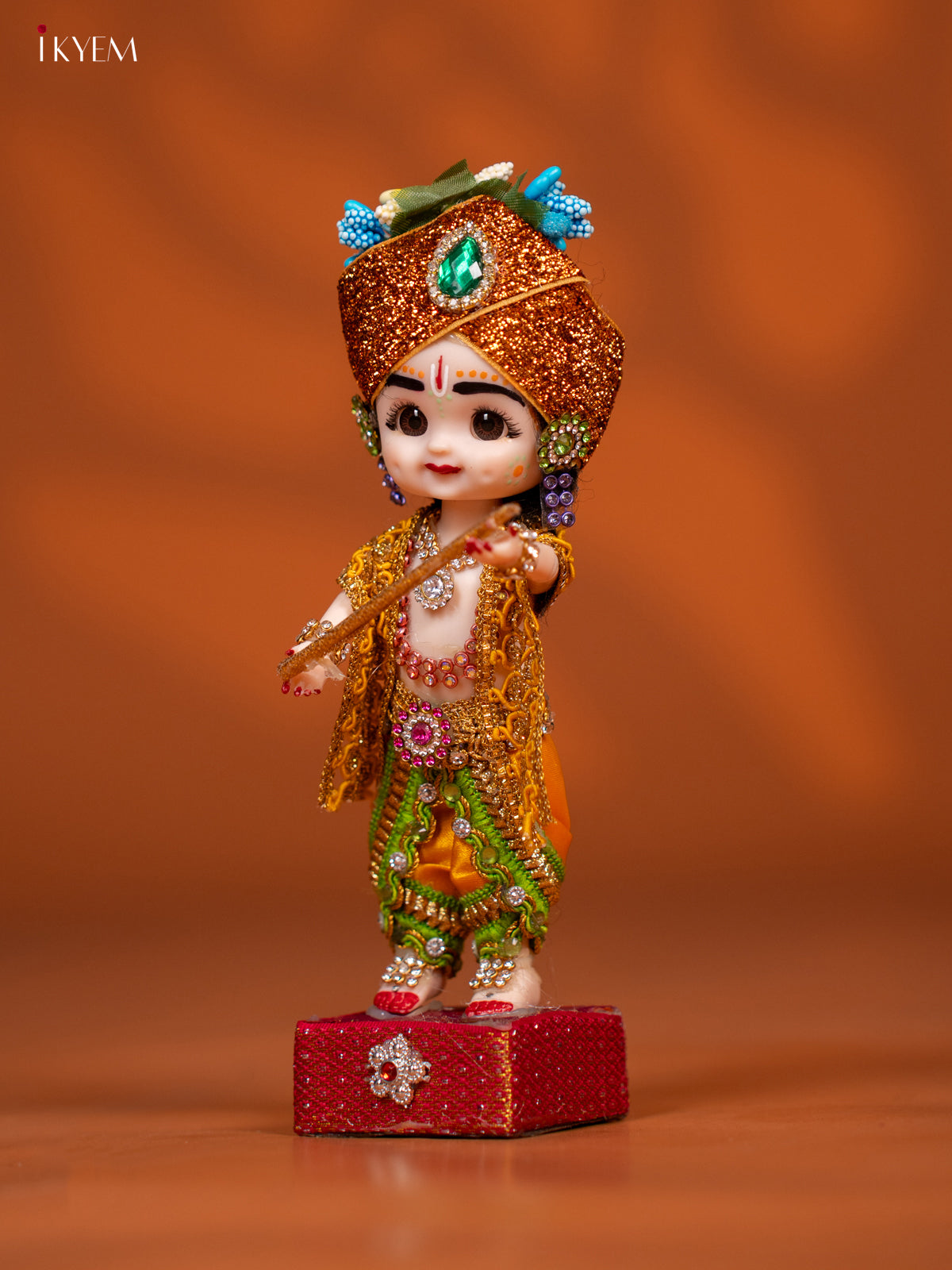 Baby Krishna with Flute - Golu Display Doll - Yellow & Green - KF04137