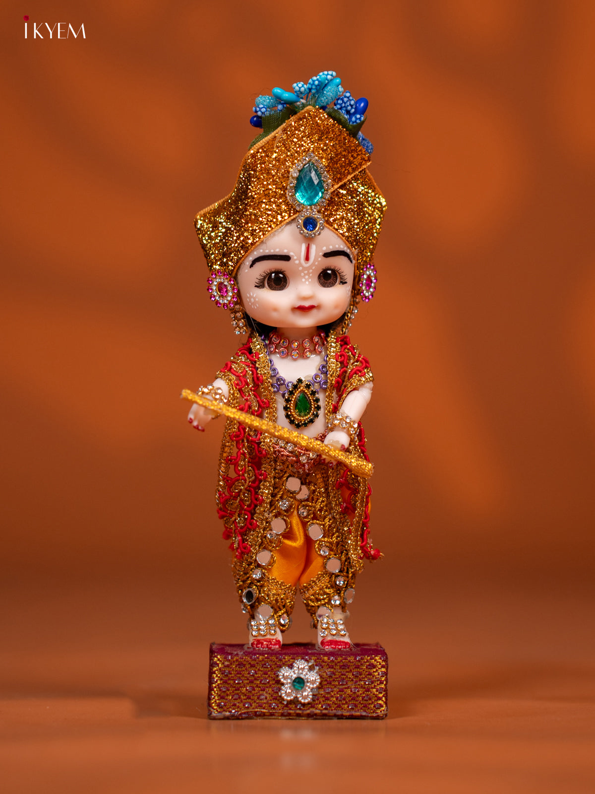 Baby Krishna with Flute - Golu Display Doll - Yellow & Red - KF04138