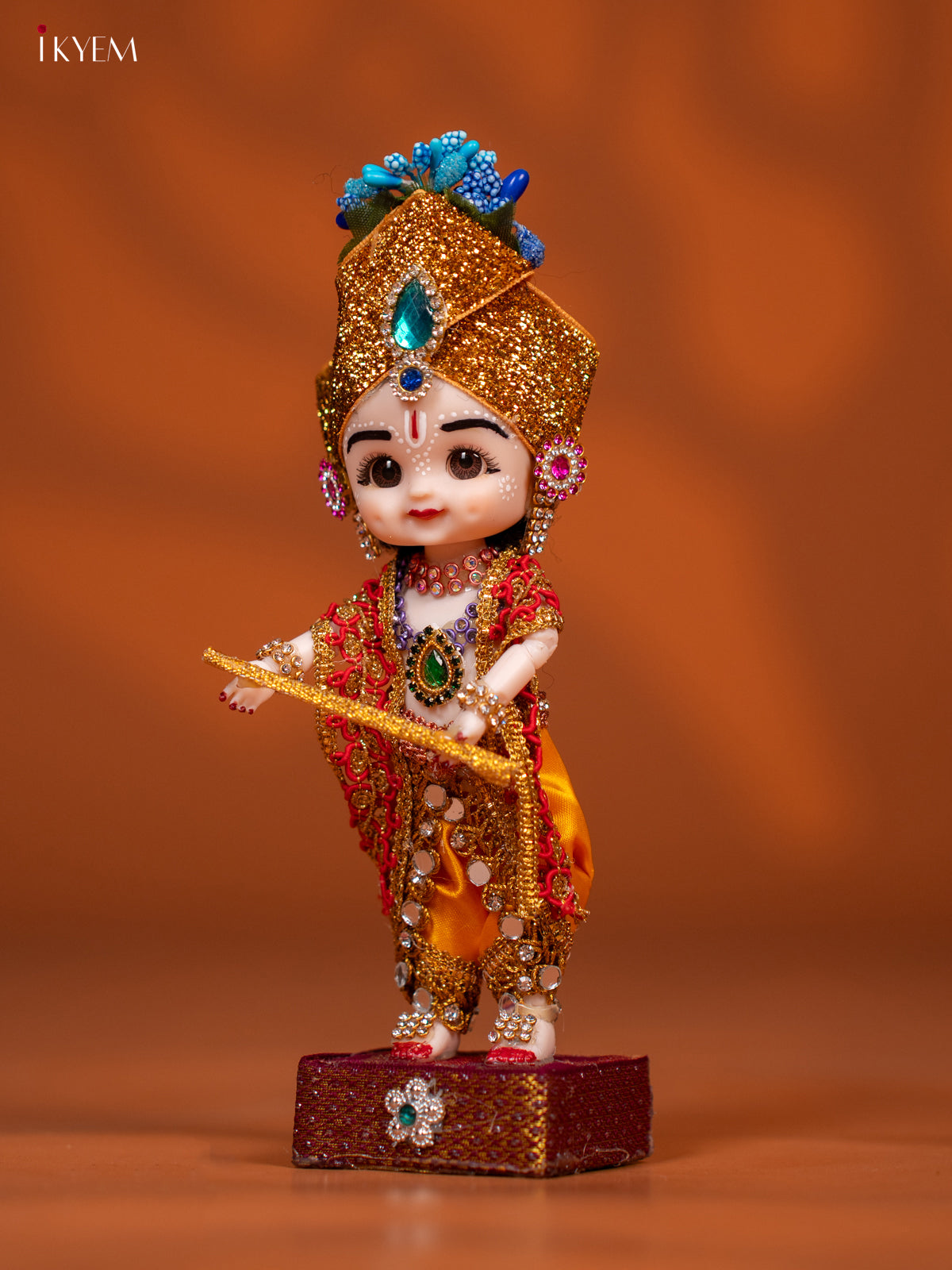 Baby Krishna with Flute - Golu Display Doll - Yellow & Red - KF04138