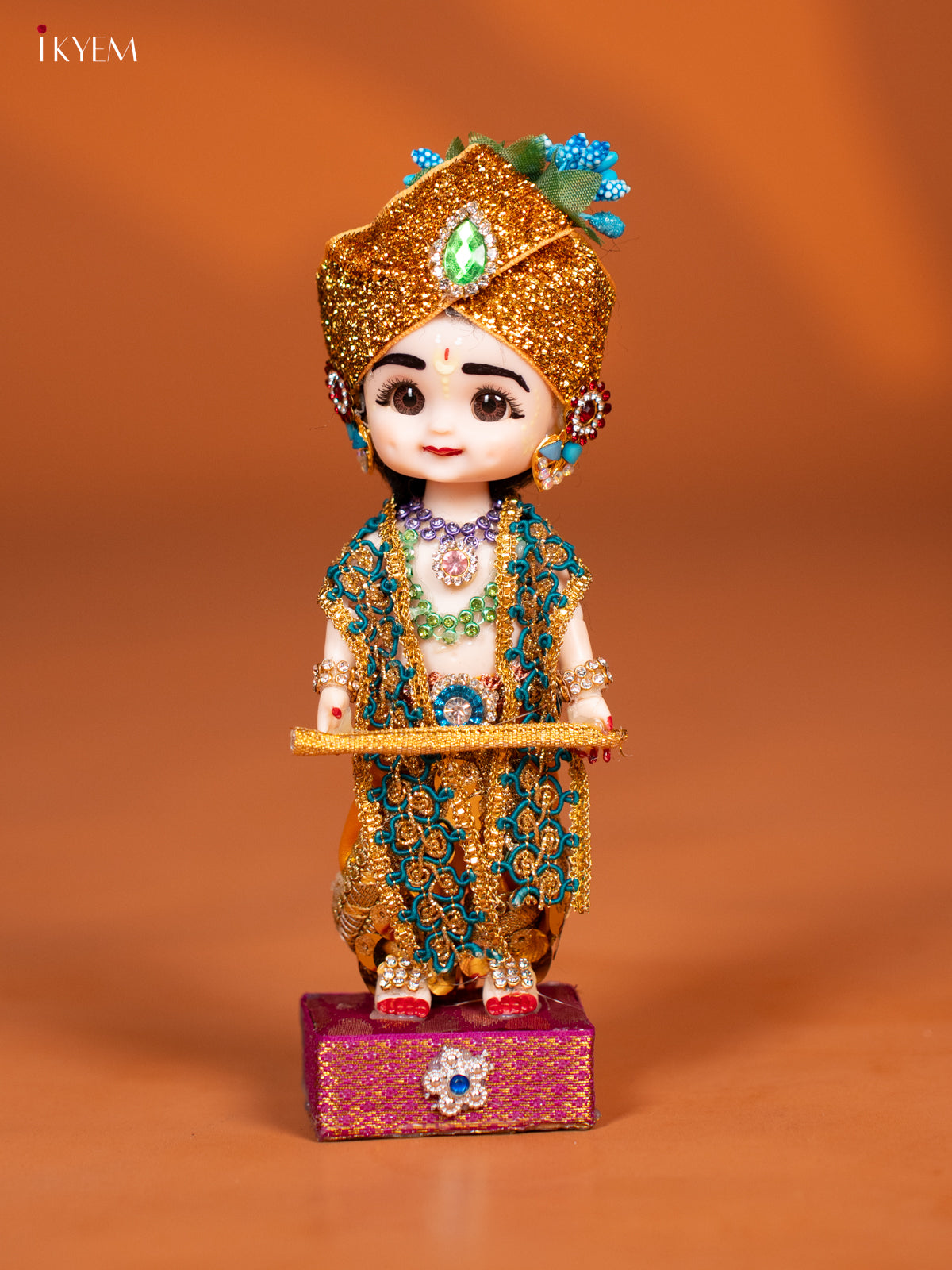 Baby Krishna with Flute - Golu Display Doll - Yellow & Blue - KF04139