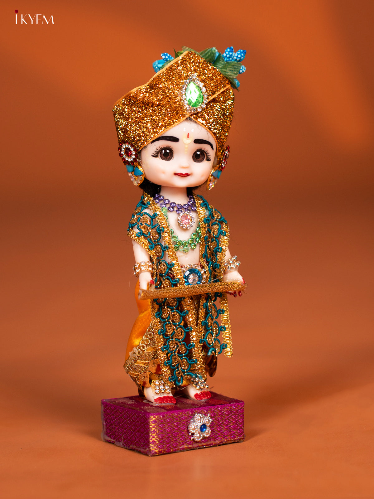 Baby Krishna with Flute - Golu Display Doll - Yellow & Blue - KF04139
