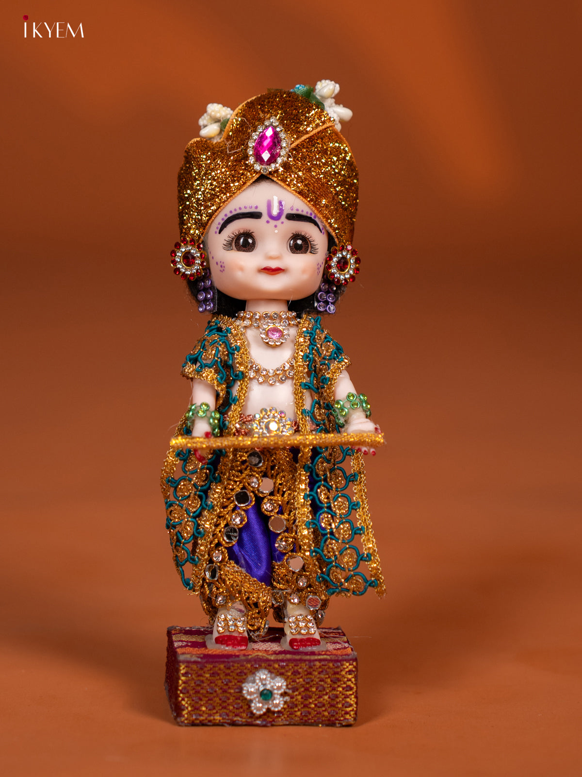 Baby Krishna with Flute - Golu Display Doll - Purple & Green - KF04140