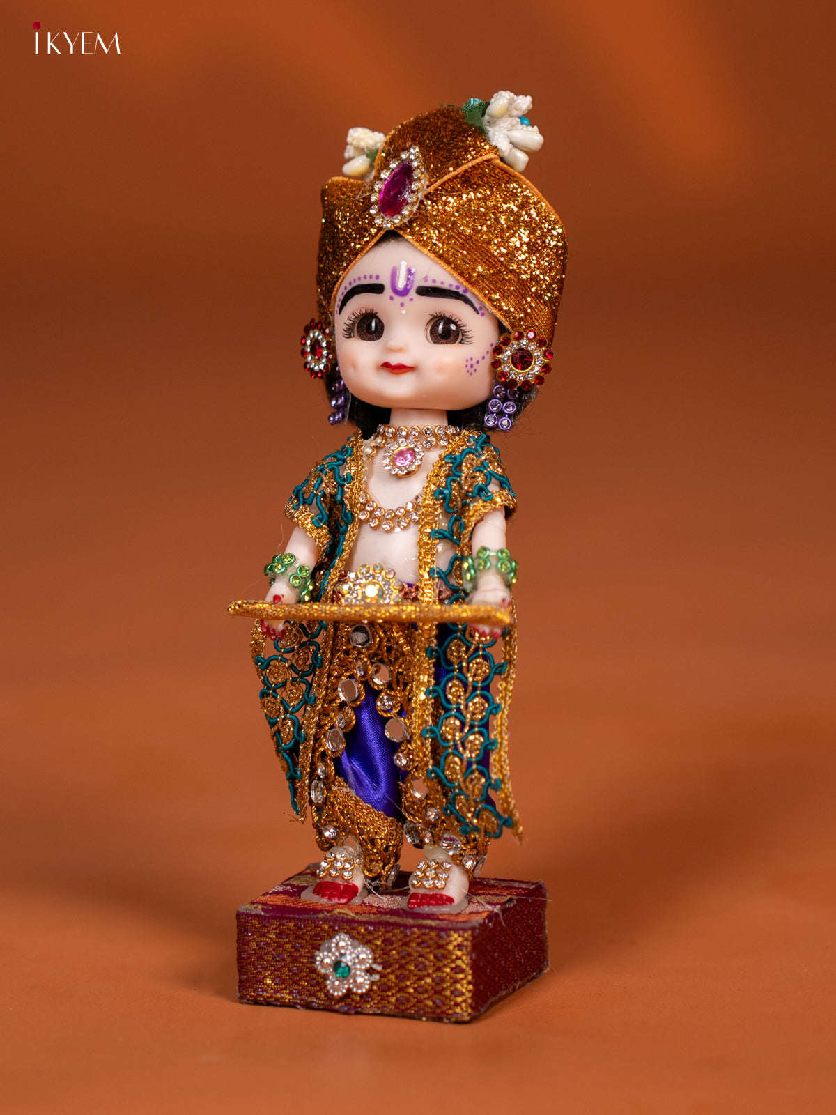 Baby Krishna with Flute - Golu Display Doll - Purple & Green - KF04140