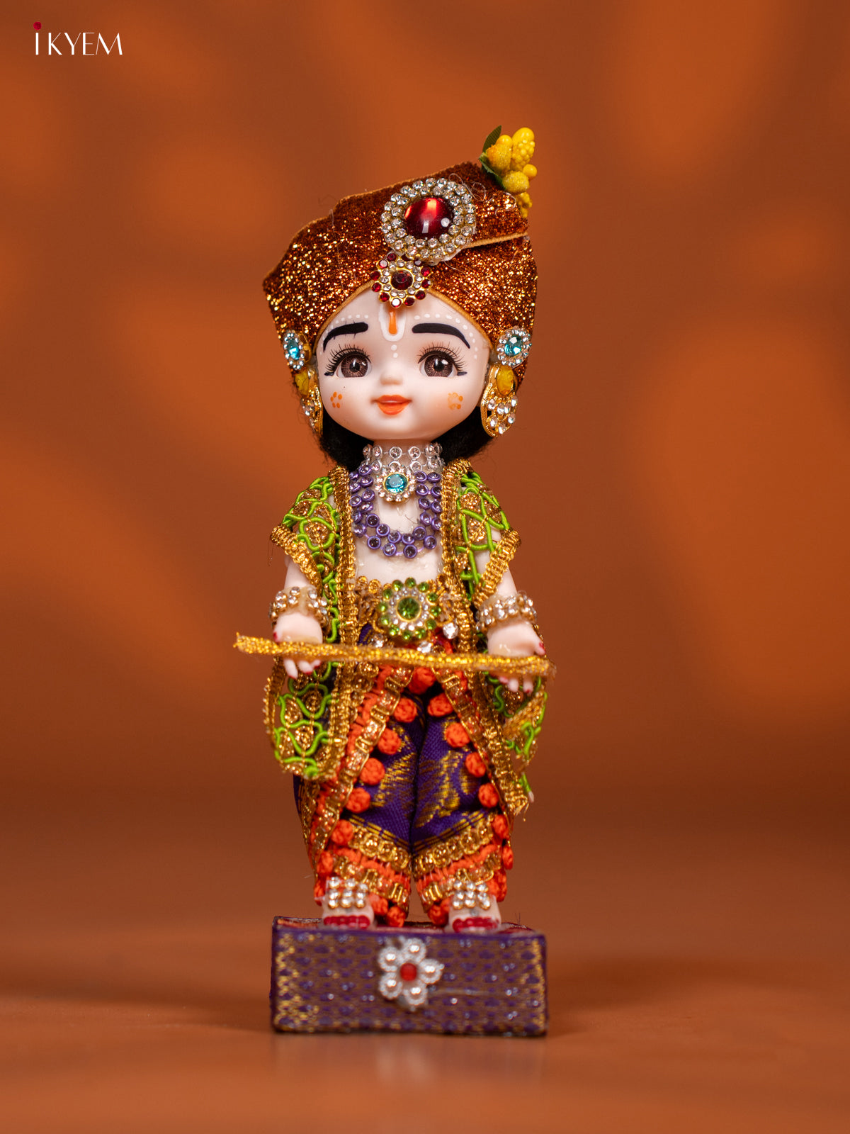 Baby Krishna with Flute - Golu Display Doll - Purple & Green - KF04141