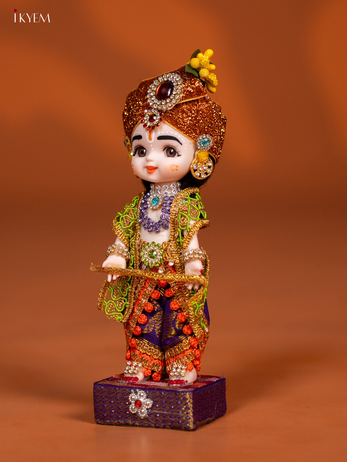 Baby Krishna with Flute - Golu Display Doll - Purple & Green - KF04141