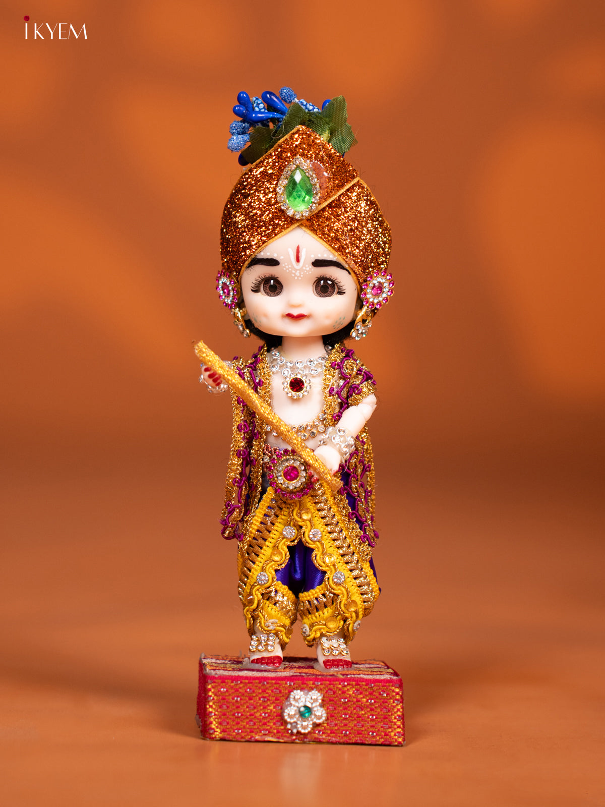 Baby Krishna with Flute - Golu Display Doll - Purple & Yellow - KF04142