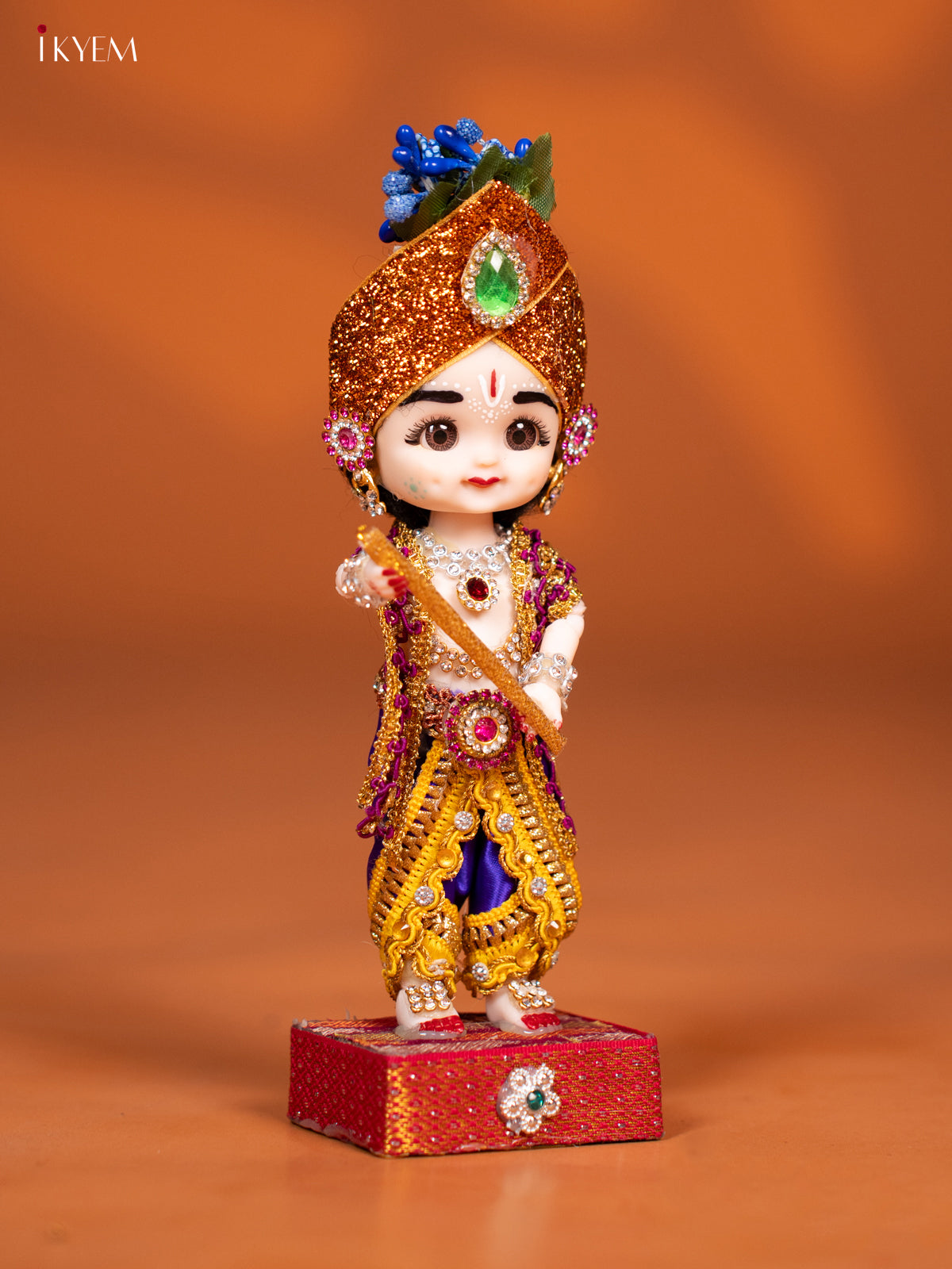 Baby Krishna with Flute - Golu Display Doll - Purple & Yellow - KF04142