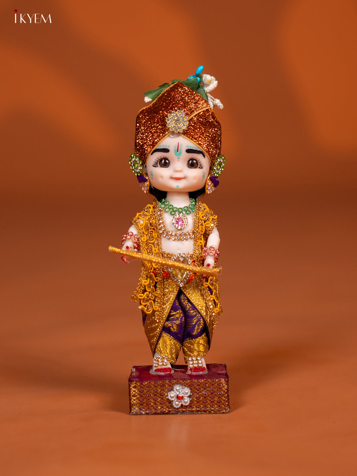 Baby Krishna with Flute - Golu Display Doll - Purple & Yellow - KF04143