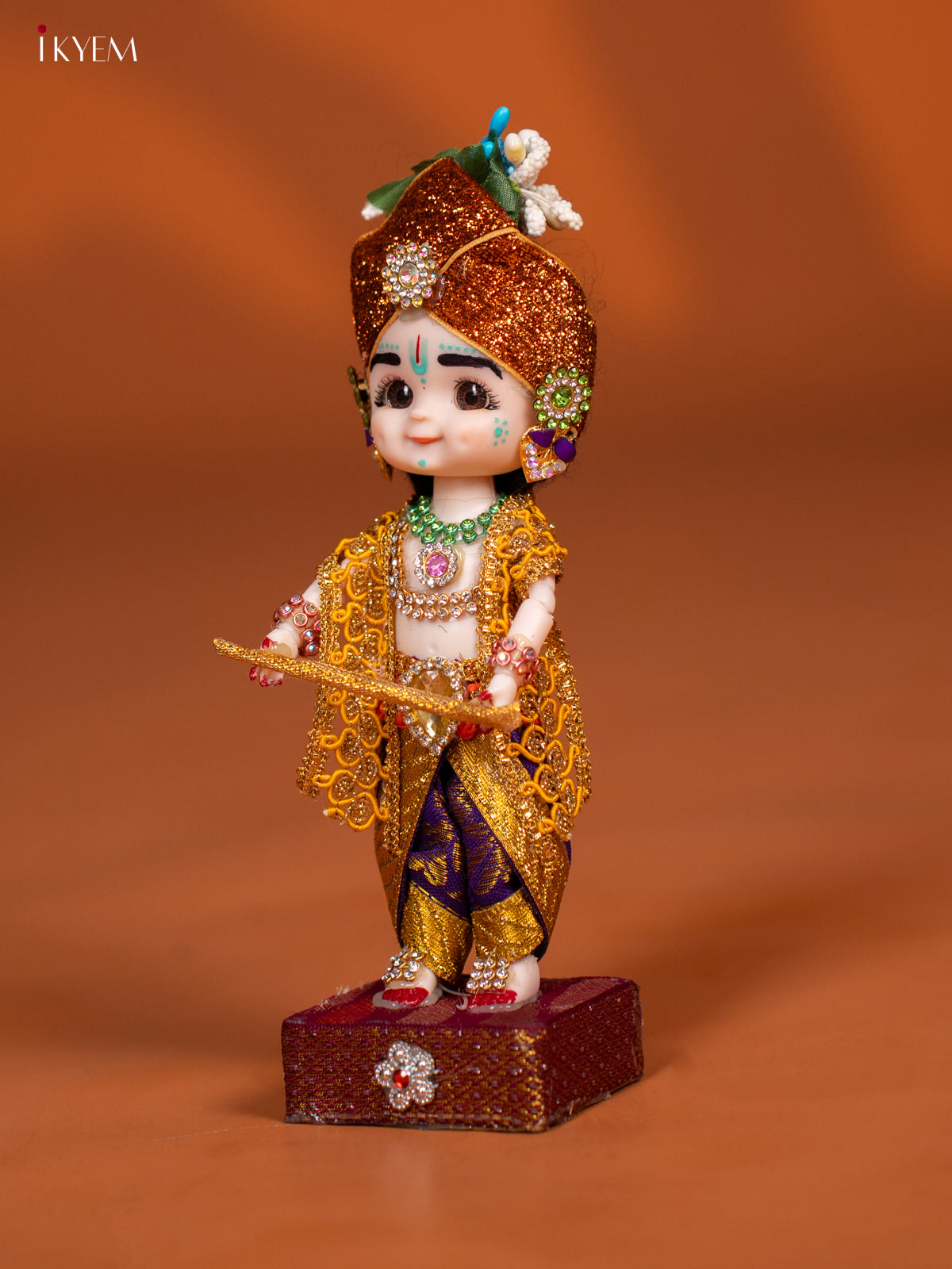 Baby Krishna with Flute - Golu Display Doll - Purple & Yellow - KF04143