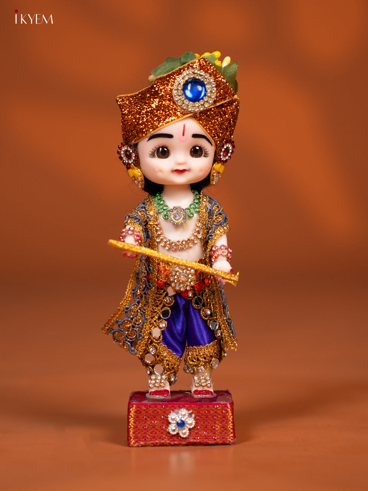 Baby Krishna with Flute - Golu Display Doll - Violet & Blue - KF04144