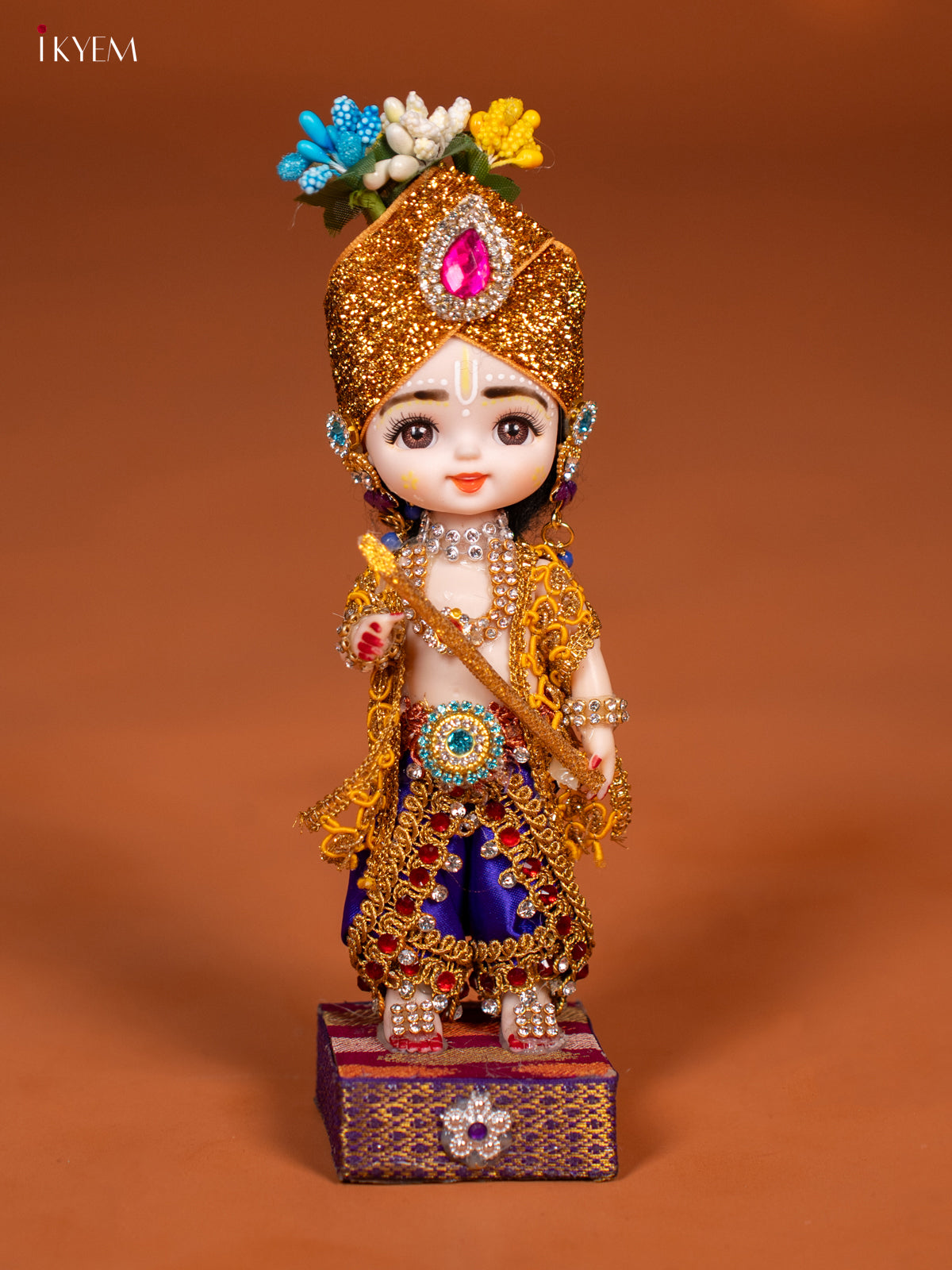 Baby Krishna with Flute - Golu Display Doll - Violet & Orange - KF04145
