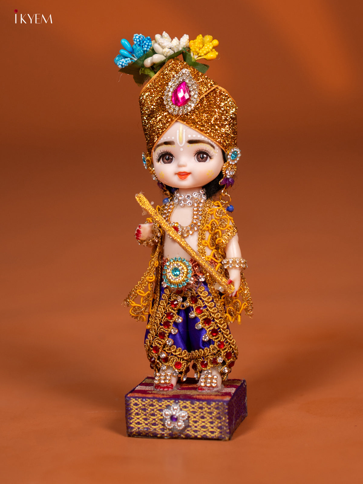 Baby Krishna with Flute - Golu Display Doll - Violet & Orange - KF04145