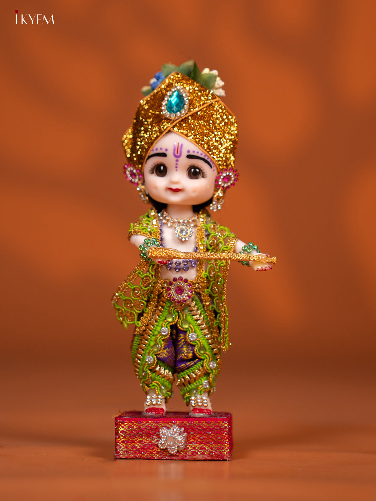 Baby Krishna with Flute - Golu Display Doll - Violet & Green - KF04146