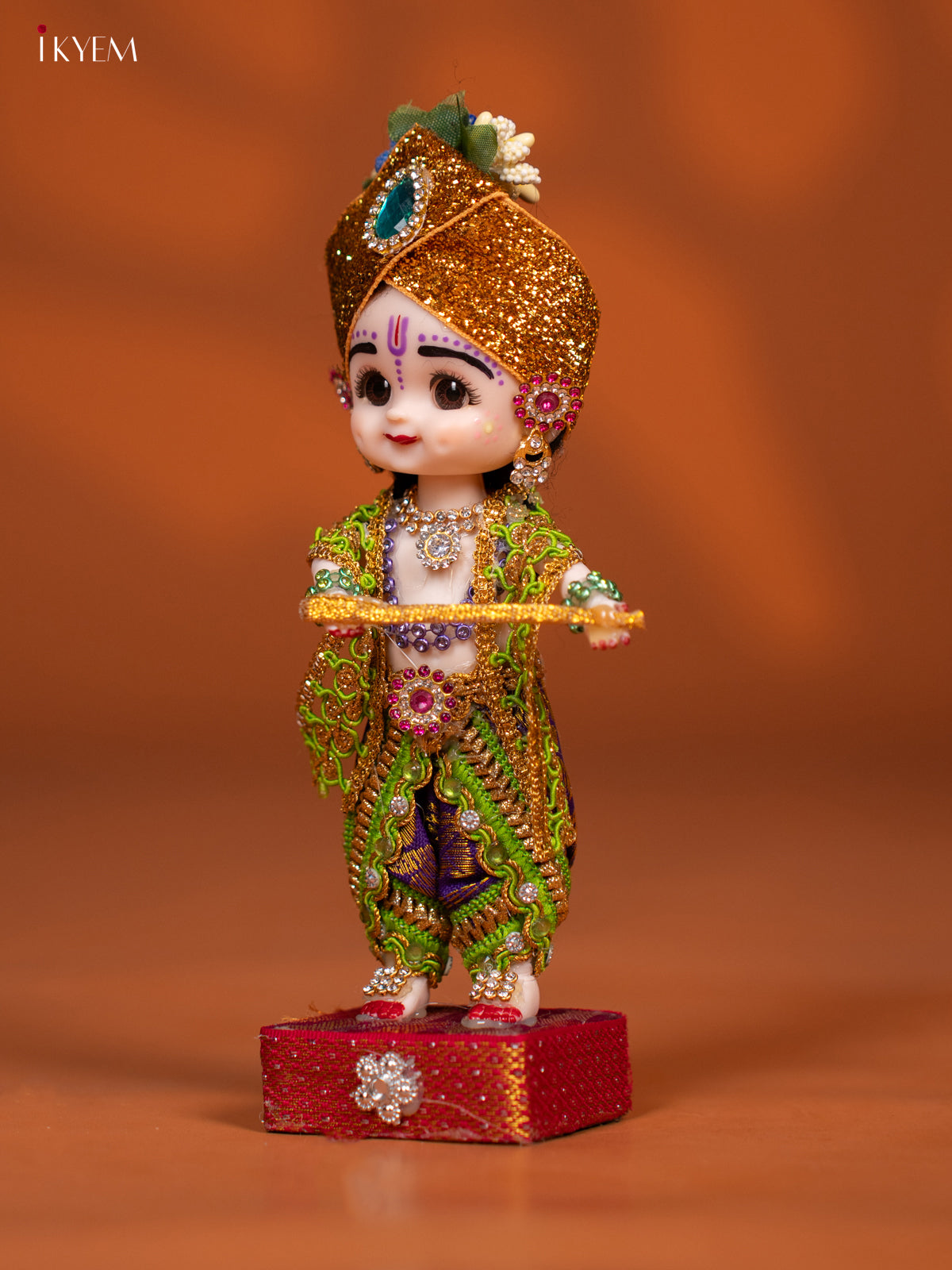 Baby Krishna with Flute - Golu Display Doll - Violet & Green - KF04146