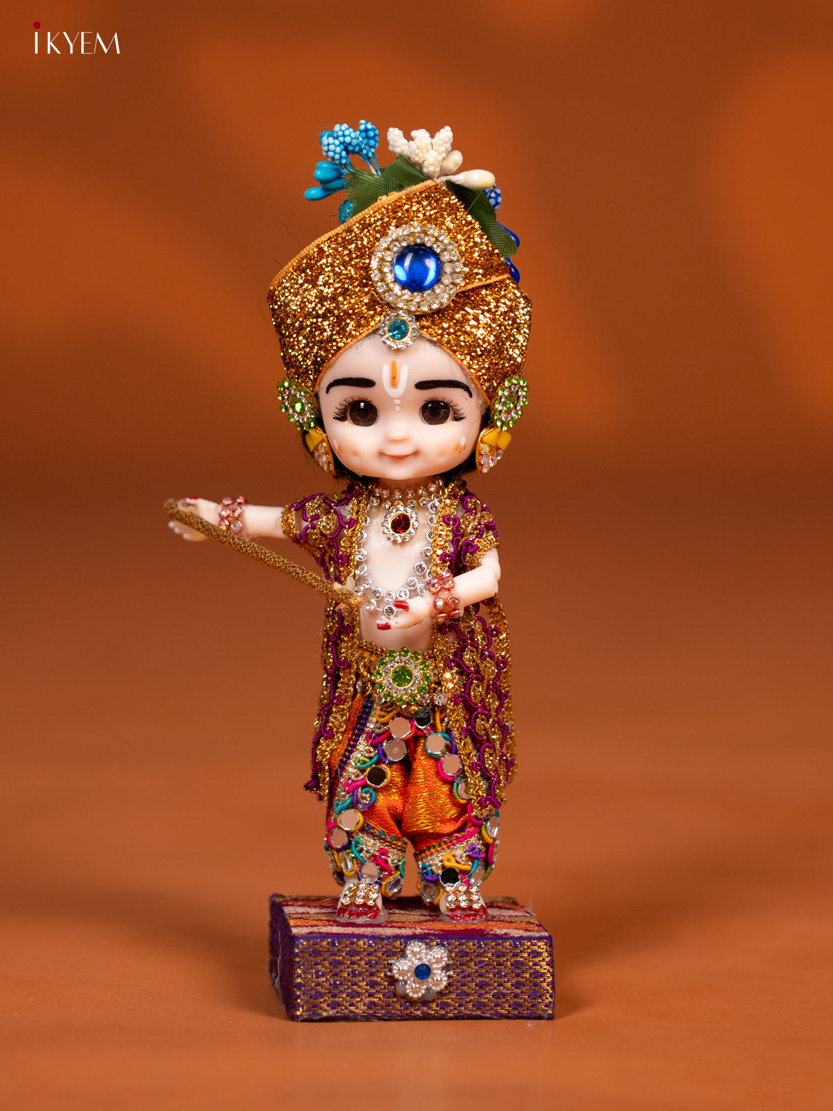 Baby Krishna with Flute - Golu Display Doll - Violet & Orange - KF04147