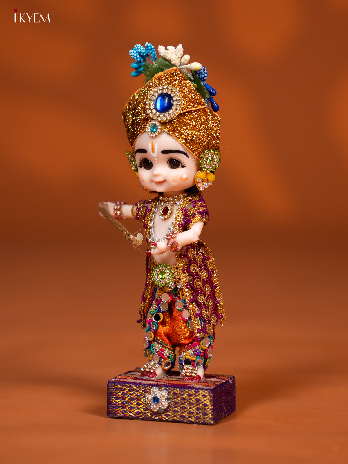Baby Krishna with Flute - Golu Display Doll - Violet & Orange - KF04147