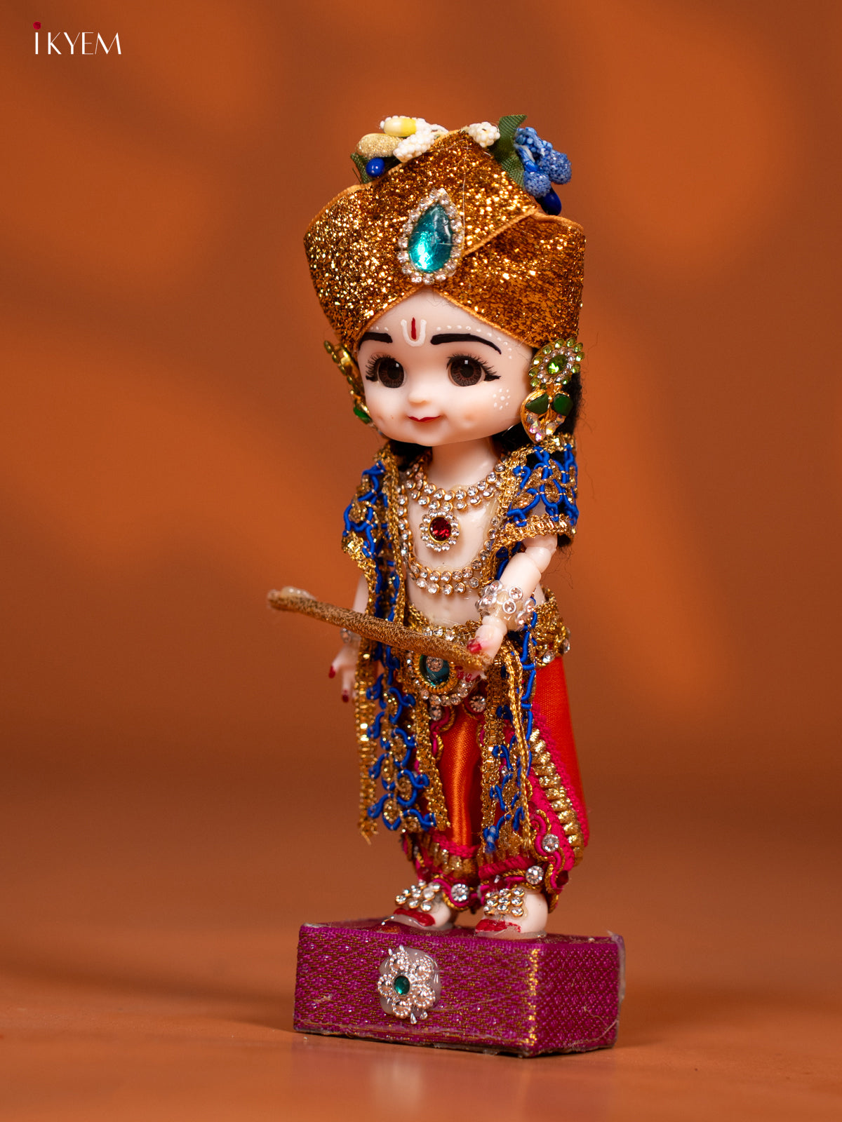 Baby Krishna with Flute - Golu Display Doll - Blue & Orange - KF04149