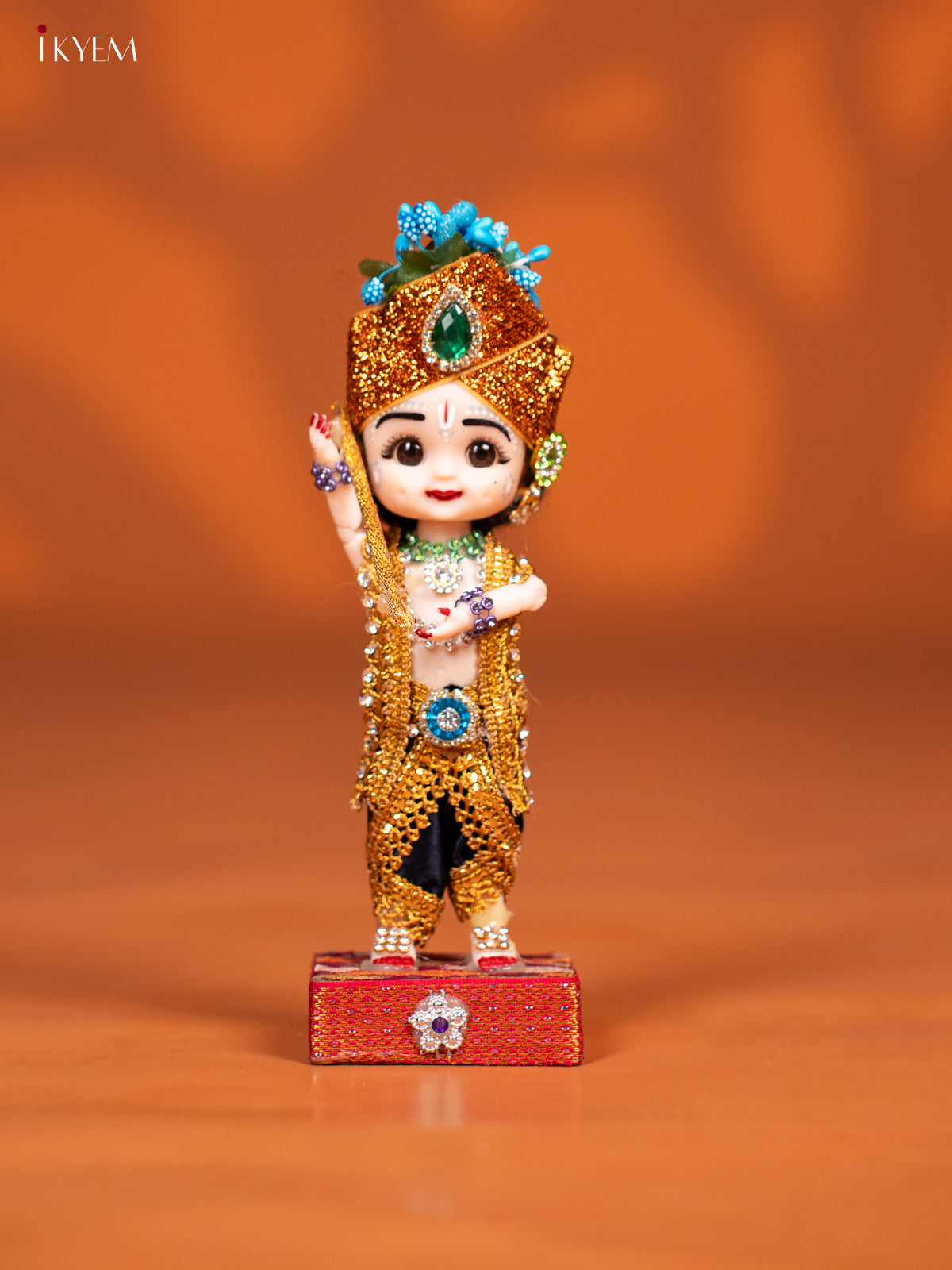 Baby Krishna with Flute - Golu Display Doll - Navy Blue & Gold - KF04150