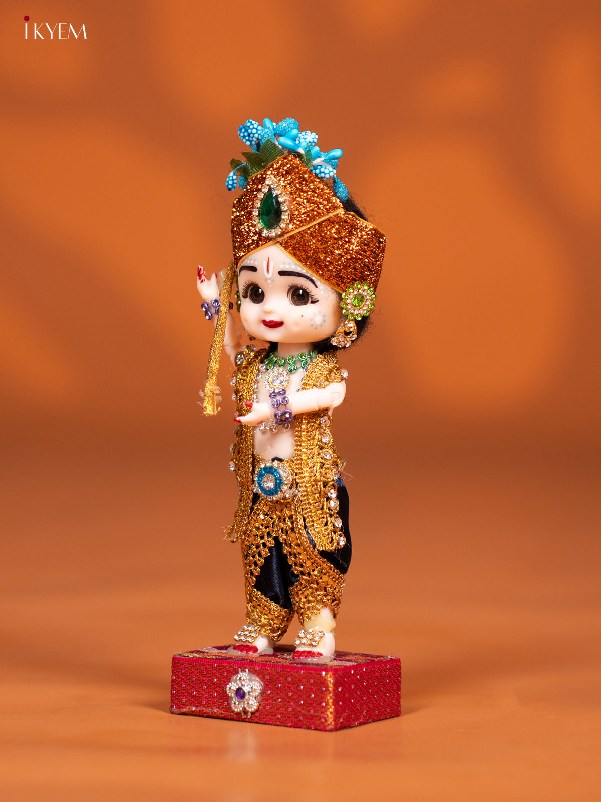 Baby Krishna with Flute - Golu Display Doll - Navy Blue & Gold - KF04150