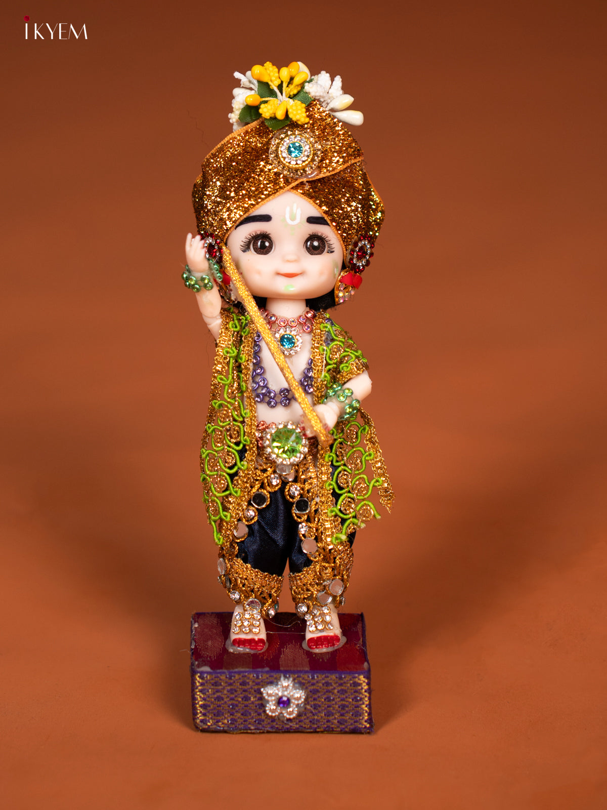 Baby Krishna with Flute - Golu Display Doll - Navy Blue & Green - KF04151