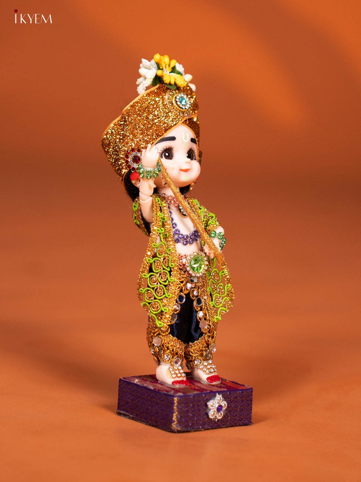 Baby Krishna with Flute - Golu Display Doll - Navy Blue & Green - KF04151