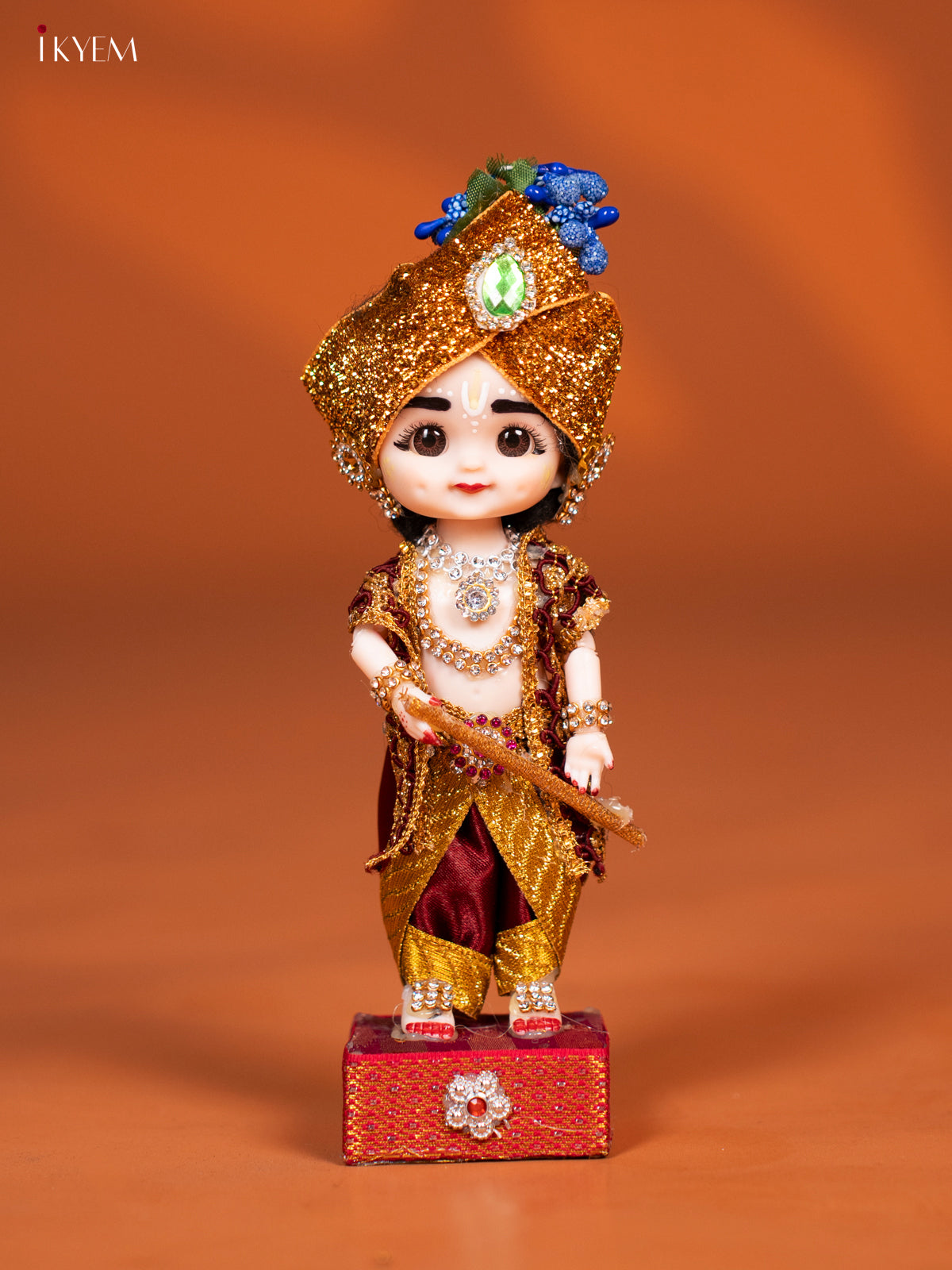 Baby Krishna with Flute - Golu Display Doll - Maroon & Gold - KF04152