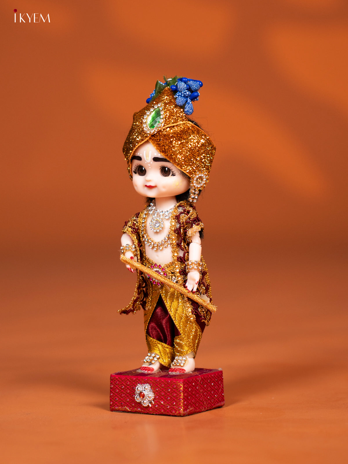 Baby Krishna with Flute - Golu Display Doll - Maroon & Gold - KF04152