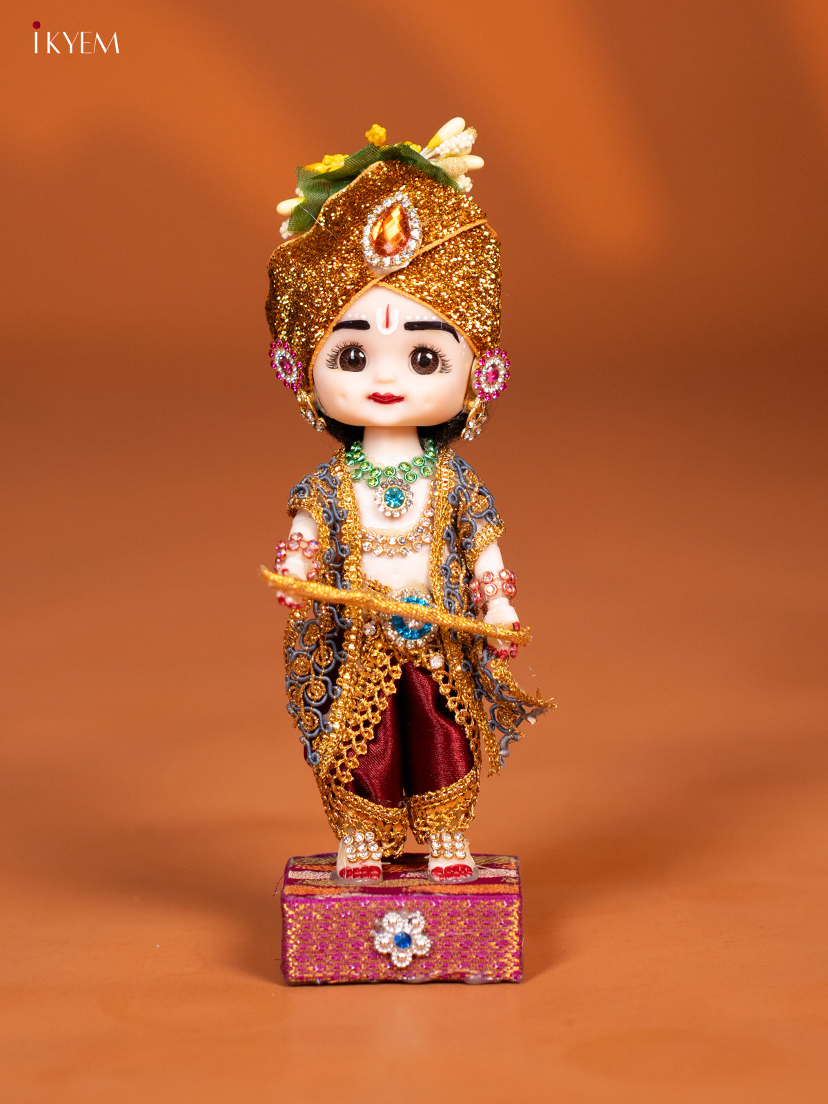 Baby Krishna with Flute - Golu Display Doll - Maroon & Green - KF04153