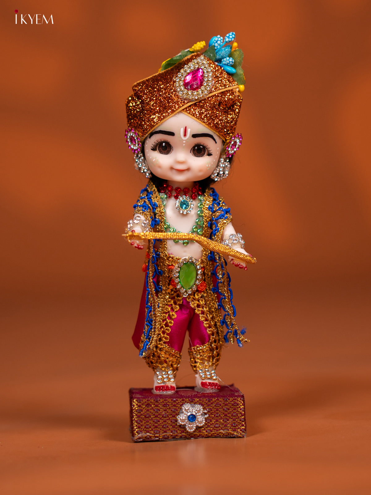 Baby Krishna with Flute - Golu Display Doll - Pink & Blue - KF04154