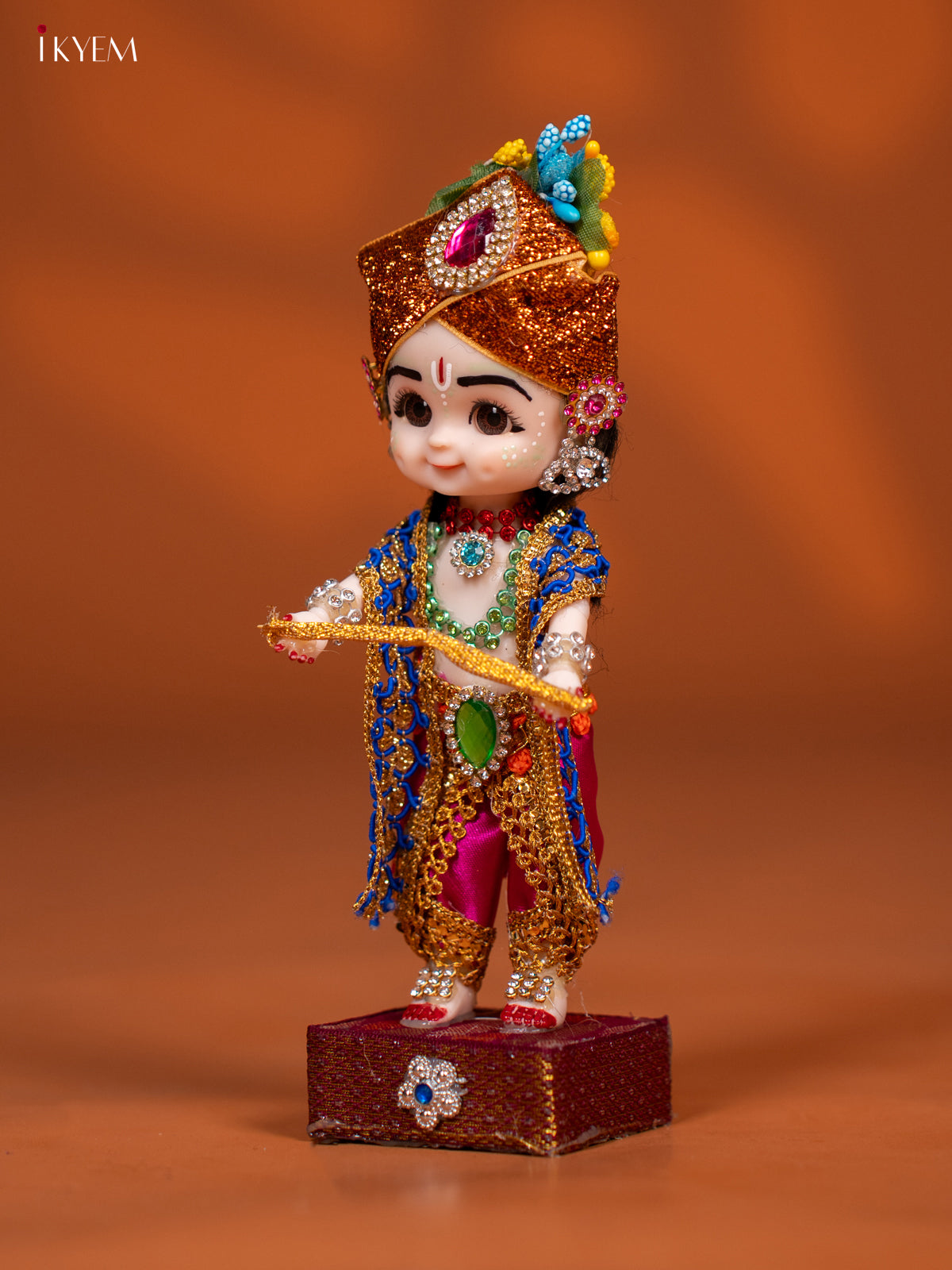 Baby Krishna with Flute - Golu Display Doll - Pink & Blue - KF04154