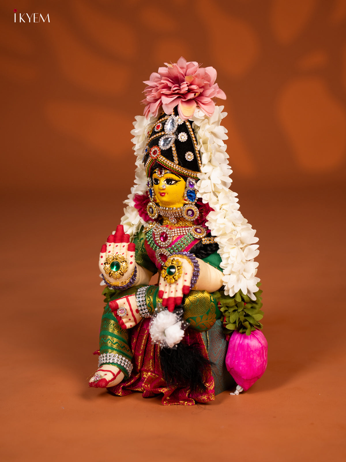 Varamahalakshmi Doll - 12 Inch - Green & Pink - KF04158
