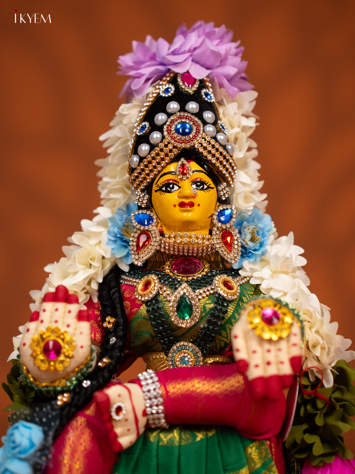 Varamahalakshmi Doll - 12 Inch - Green & Pink - KF04159