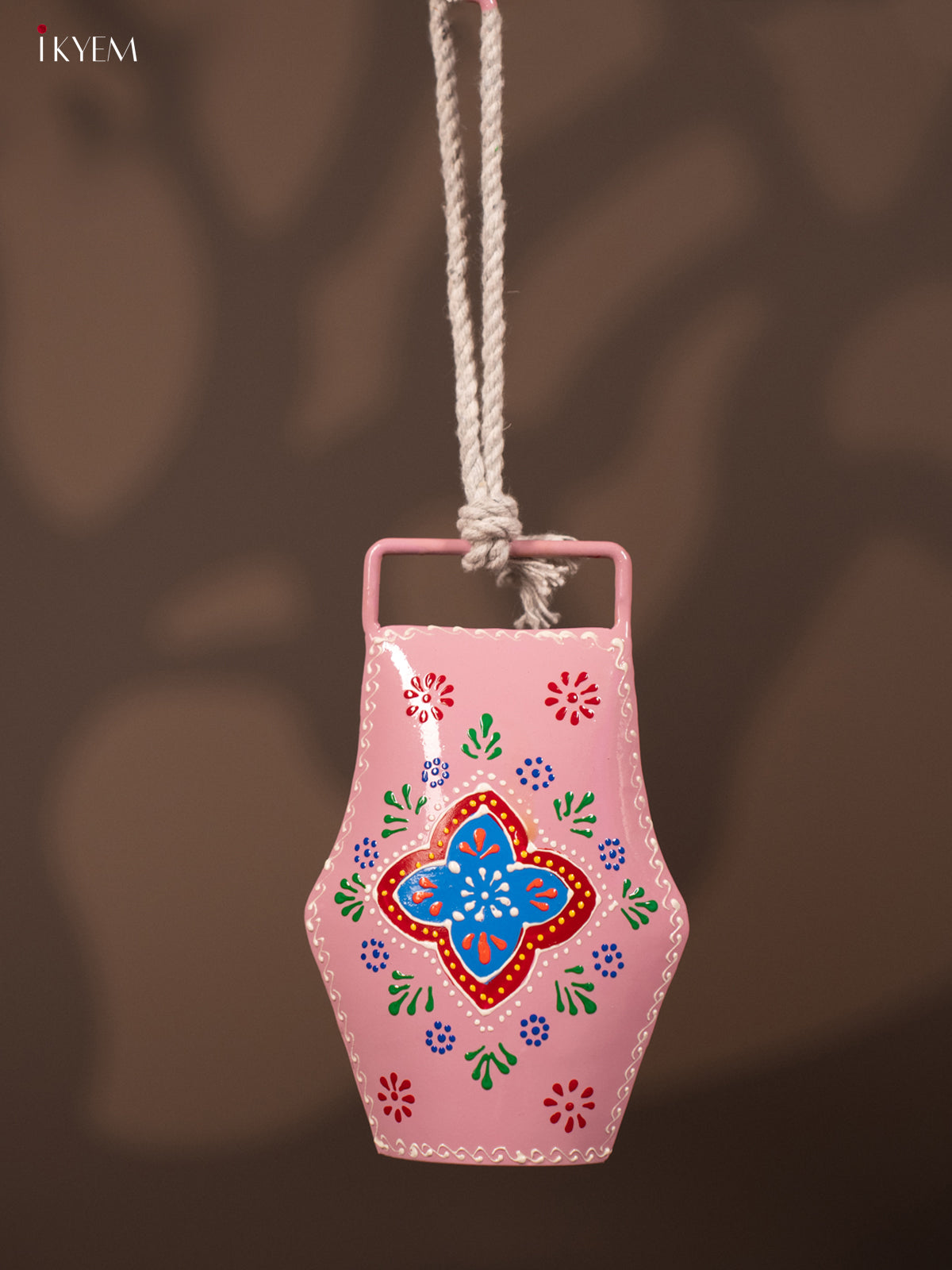 Hand Painted Cow Bell with Rope Handle - Pink - KF07143