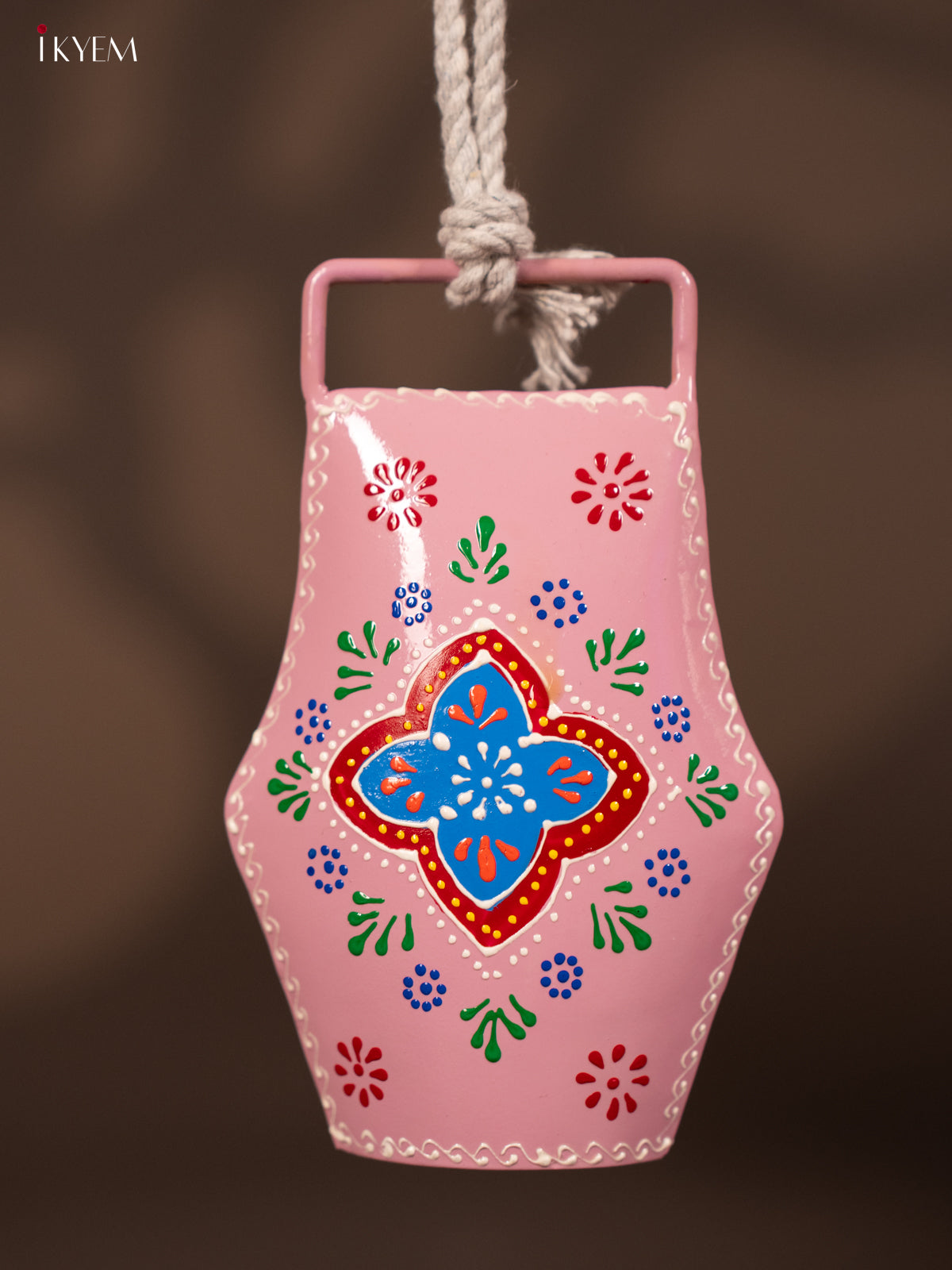 Hand Painted Cow Bell with Rope Handle - Pink - KF07143