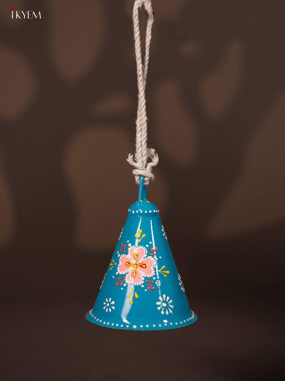 Hand Painted Cow Bell Cone Shape with Rope Handle - Blue - KF07144