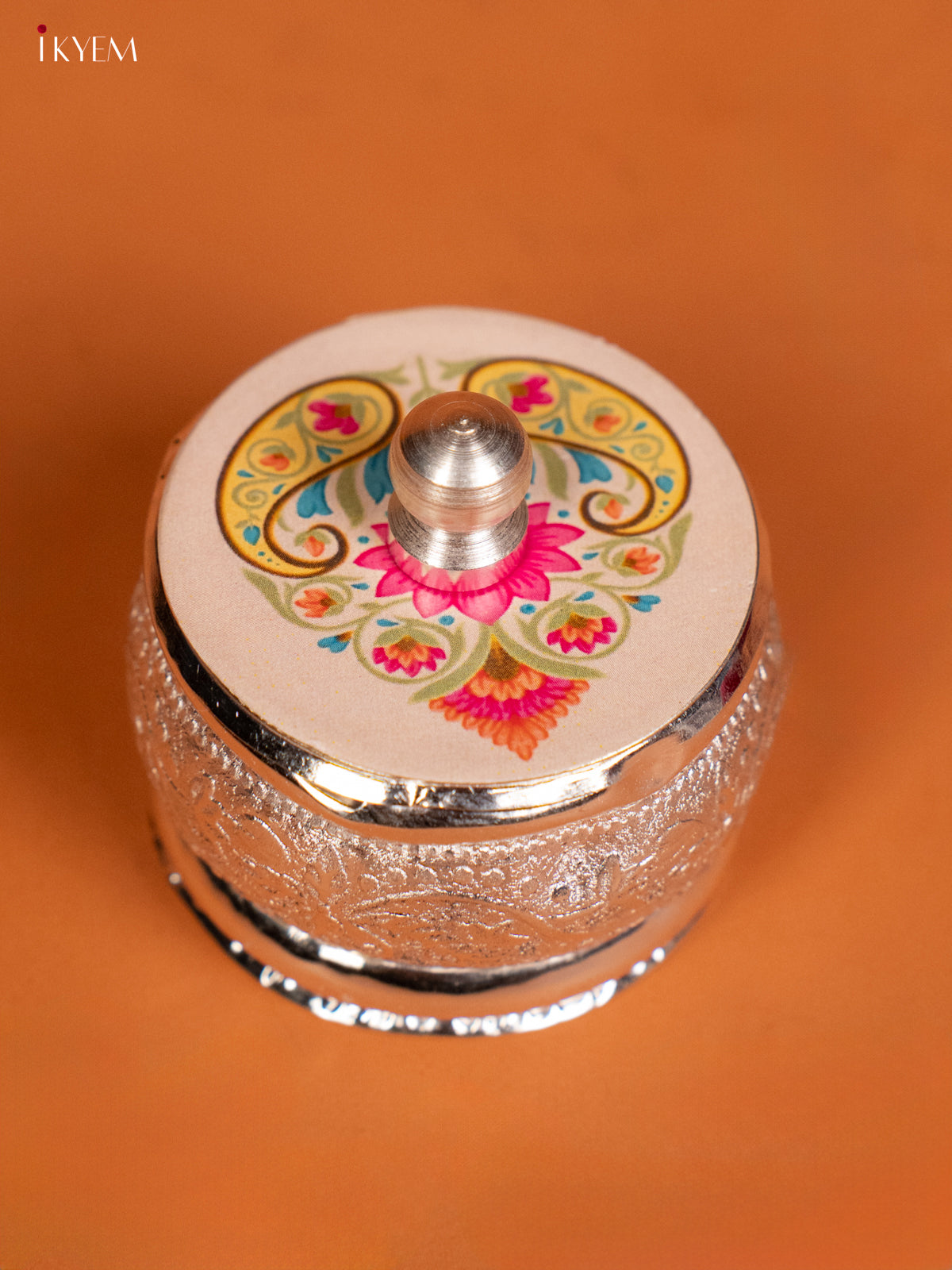 Rangoli Designed German Silver Kumkum Holder