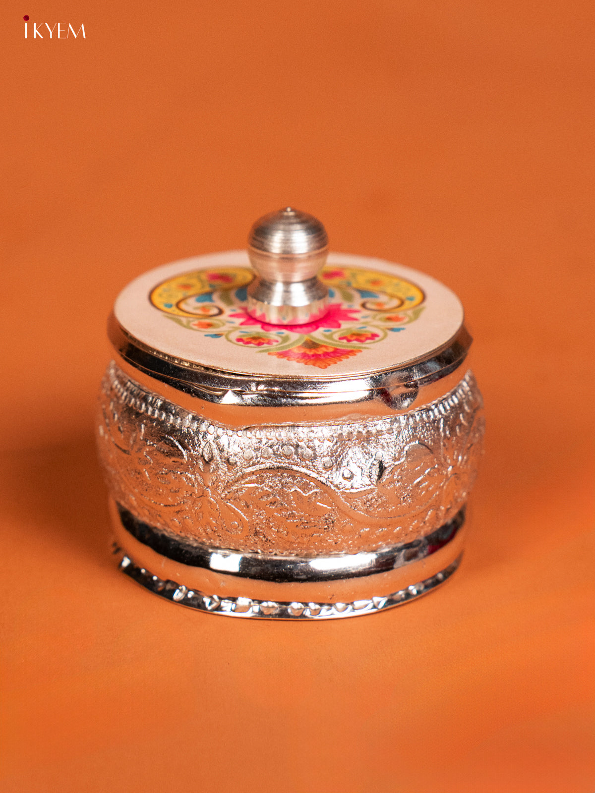 Rangoli Designed German Silver Kumkum Holder -1