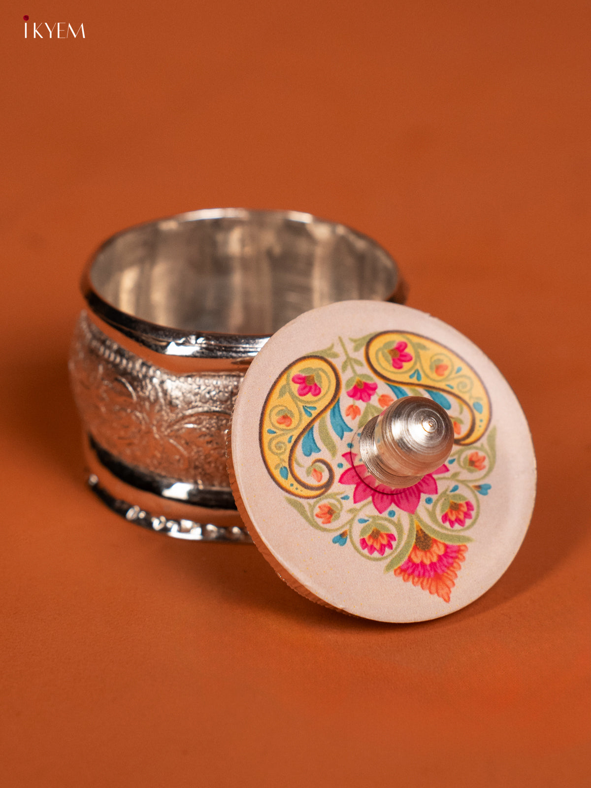 Rangoli Designed German Silver Kumkum Holder -2