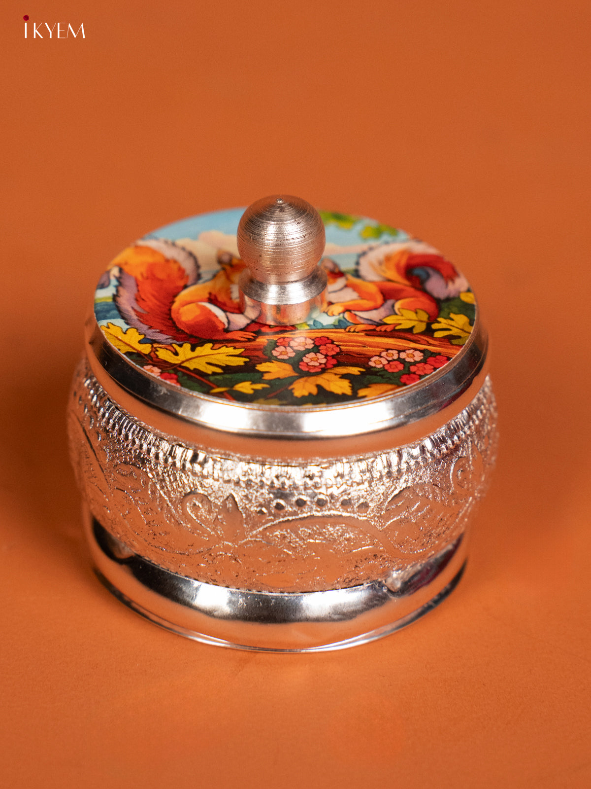 Squirrel Designed German Silver Kumkum Holder -1