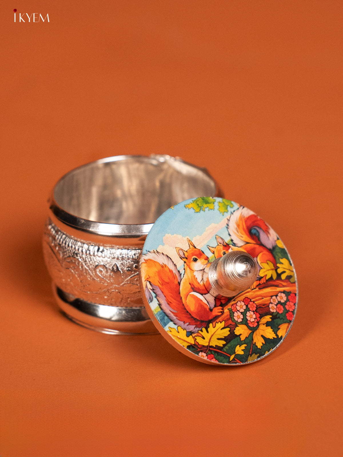 Squirrel Designed German Silver Kumkum Holder -2